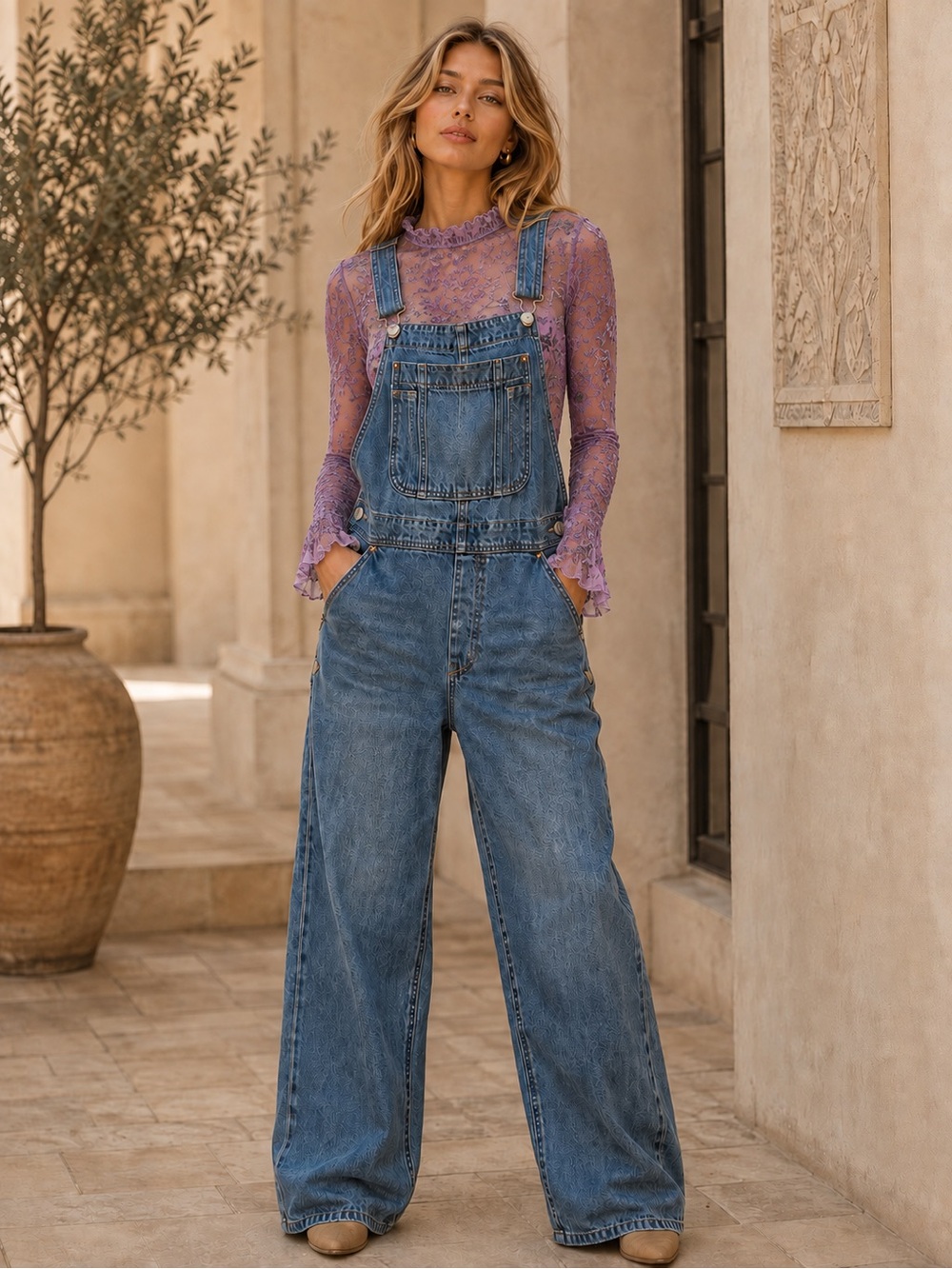 OLD NAVY BAGGY WIDE LEG DENIM OVERALLS — Size 10 Tall